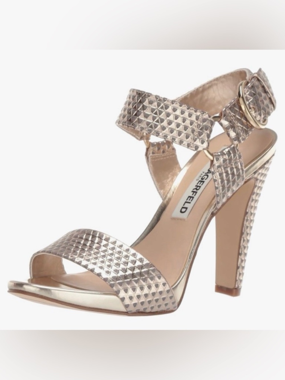 Karl Lagerfeld Cieone Platform Rose Gold Textured Block Heel Sandals Size 7.5